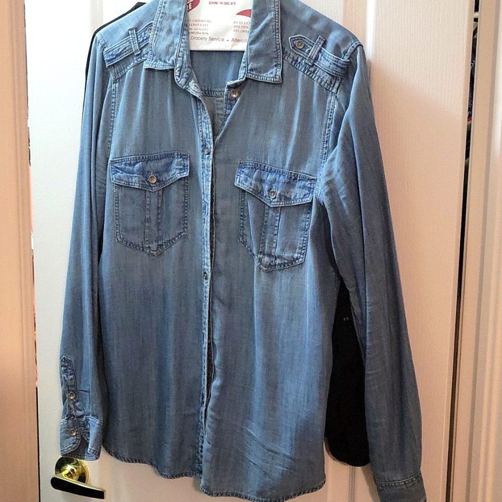 Distressed denim shirt
